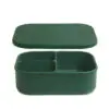 Top view of a moss green silicone bento box with divided compartments for organizing lunch, lightweight and durable, designed for easy, stress-free everyday packing.